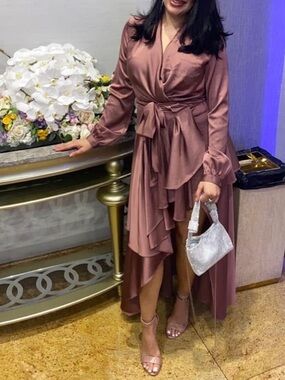 Mauve Pink Maxi Dress - Sleeveless, Flowing Wrap Dress Silhouette